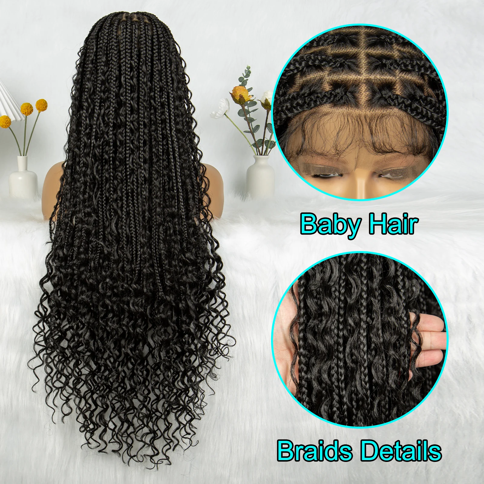 KIMA Synthetic  Crochet Boho Braiding Wigs Full Lace Wigs 36 inches Knotless Box Curly Wigs for Black Women