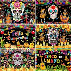 Mexico Day Of The Dead Theme Mexican Fiesta Backdrop Skull Candle Dancer Dia De Los Muertos Cactus Guitar Cactus Party Props