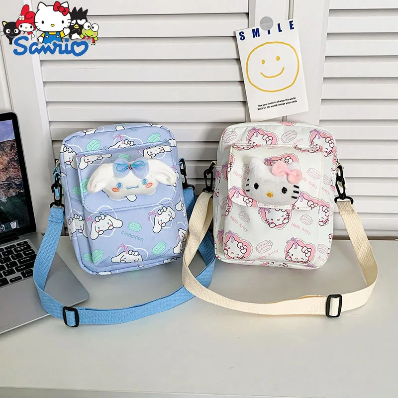 сумку Sanrio, детскую сумку через плечо Cinnamoroll Kuromi Melody Hello Kitty, сумка через плечо, сумка-мессенджер, рюкзак, сумка для хранения,