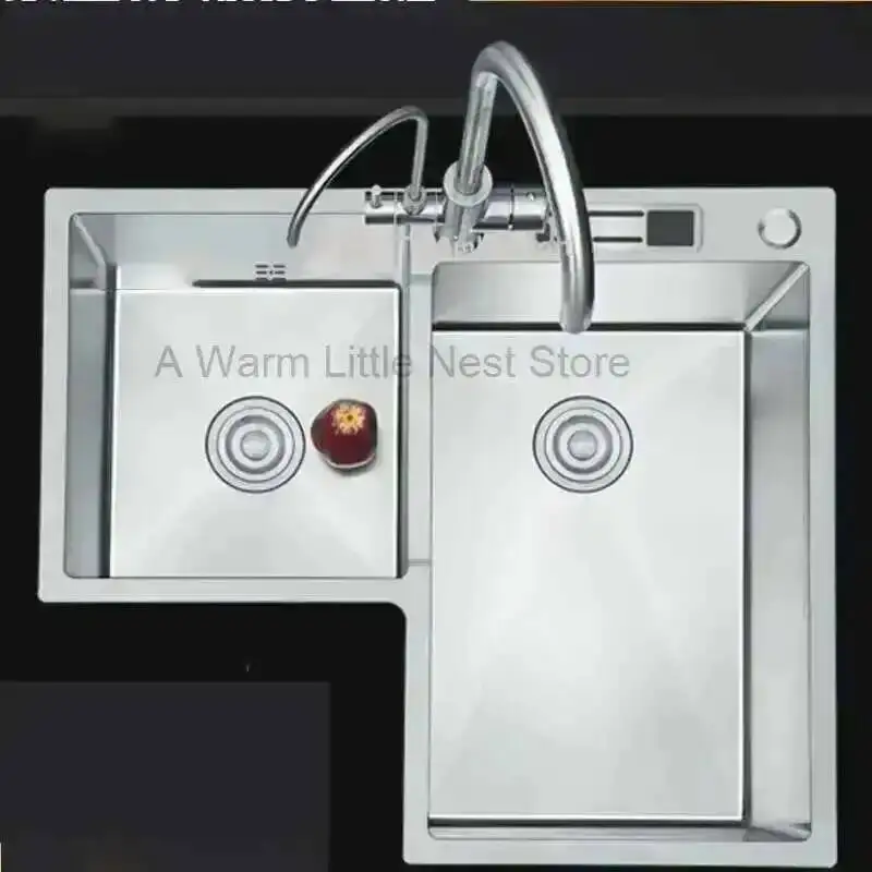 

Stainless Steel Corner Sink Large Thickened capacity Kitchen Sinks Shaped Trough Double Small Black Sink Kitchen Fixtures X
