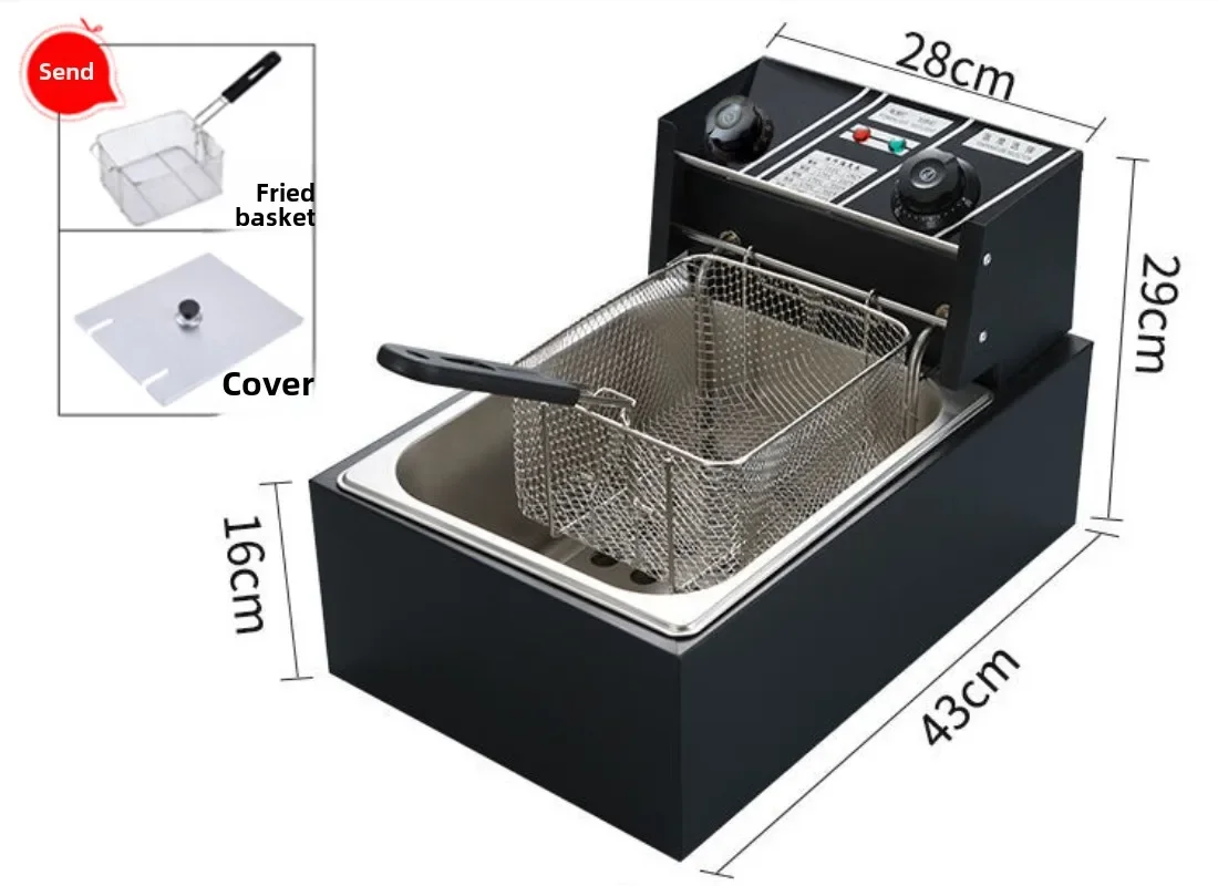 220V Fried Pan Commercial Electric Fryer Large Capacity Thickened French Fries Deep-fried Dough Sticks Single Double Cylinder