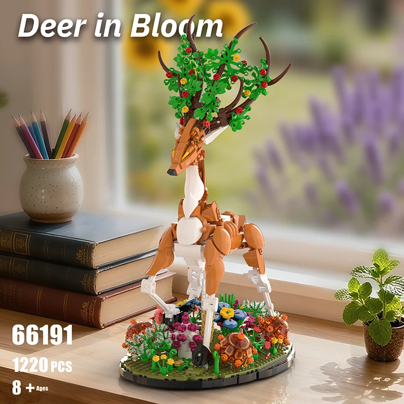 

MOC цветочный олень строительные блоки DIY сборка животных серии модель игрушки для детей и взрослых креативные цветочные акценты настольный декор подарки