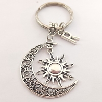 2020 new Crescent Moon Keychain/Sun Initial/Moon Sun Key Chain/Sun Moon/Celestial Initial Key Ring/Sun Charm Keychain fashion