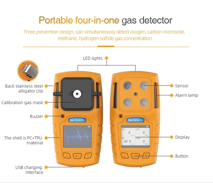 

Portable original factory best-sell 4 in 1 combustible and toxic gas detector ES30A for safety industry