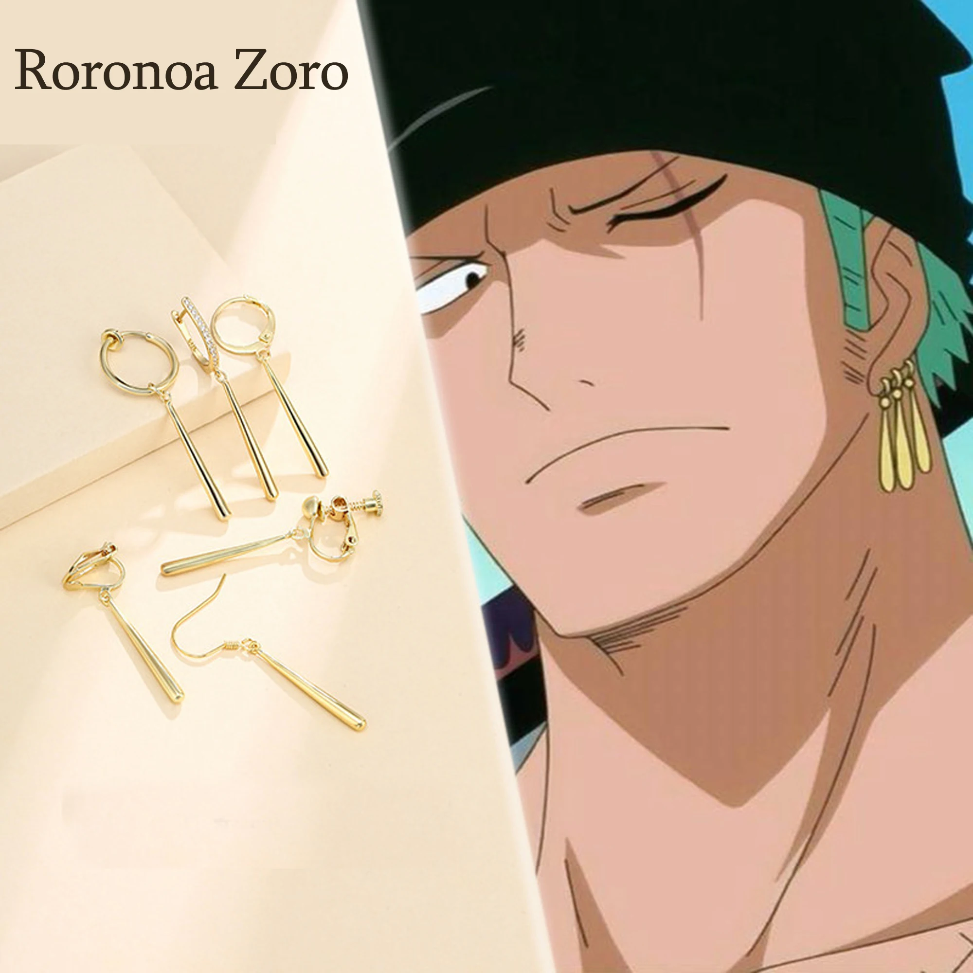 Anime ONE PIECE Roronoa Zoro Same Style Earrings Three Pack Fashion Simple Style Columnar Ear Drop Personality Ear Clip Jewelry