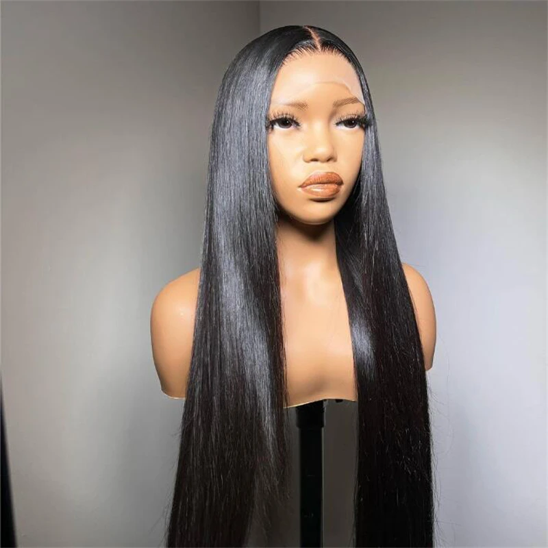 Natural Deep 26 inch 180 Density Glueless Silky Straight Long Black 13*6  Lace Front Wigs For Women Babyhair PrePlucked Daily