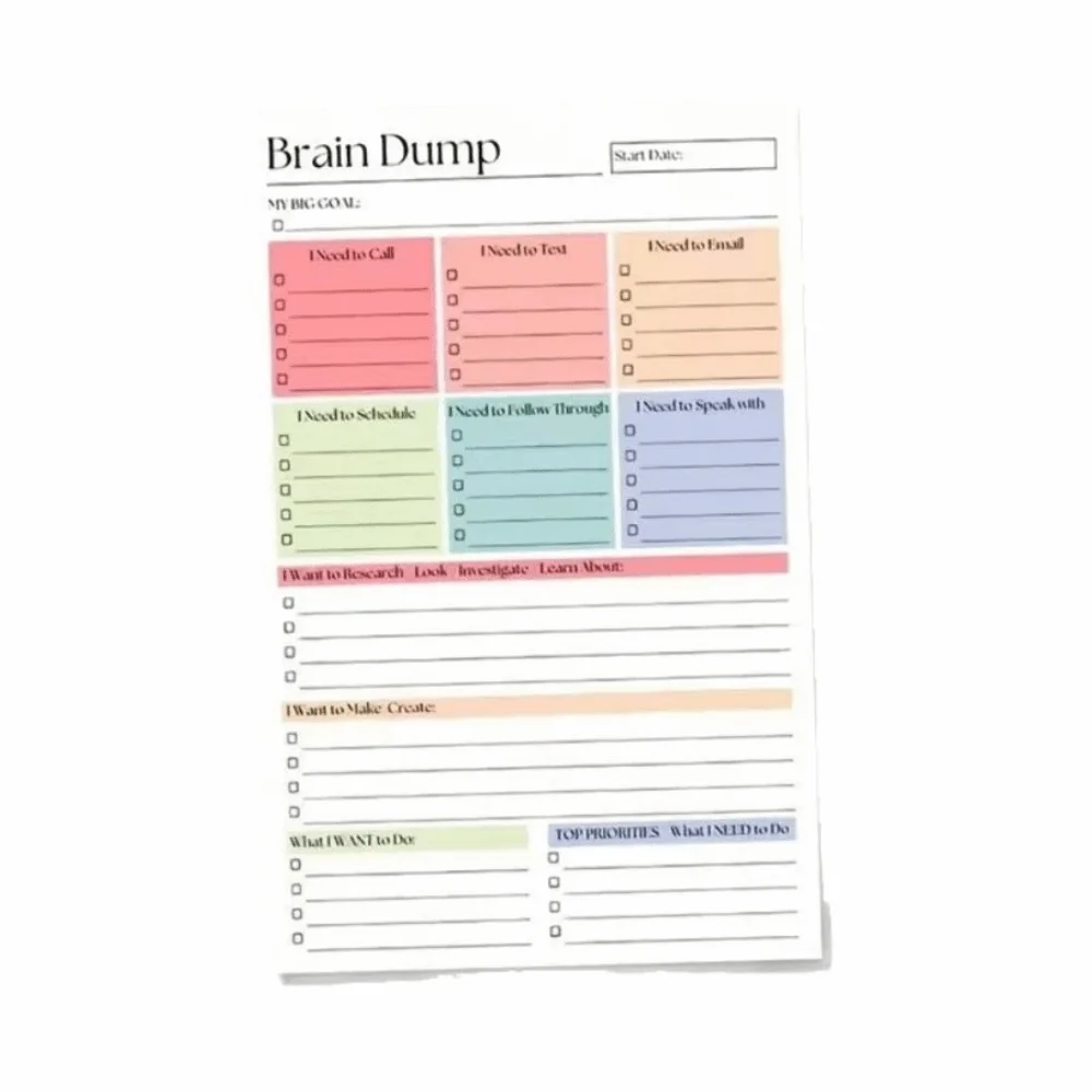 2Pcs 25 Sheets Brain Dump Notebook A5 Size High-Performance Daily Planning Manual Minimalist Creative To-Do Planner Work Tasks