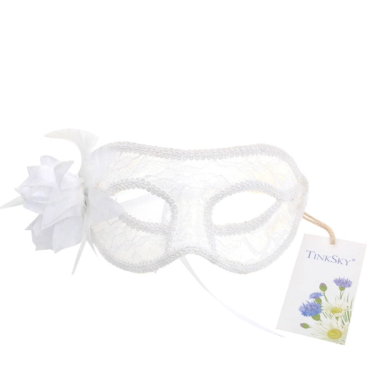 

White Masquerade Mask Made of Plastic Lace Lily Flower One Size Fits All Women Costume Masks for Bars Parties