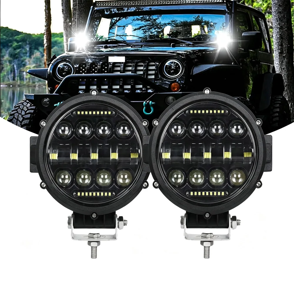 7 Inch Round Spot LED Light Bar High Low Beam DRL Led Work Light Driving Lamp Fog Light For Truck Jeep Off Road Use SUV ATV UTV