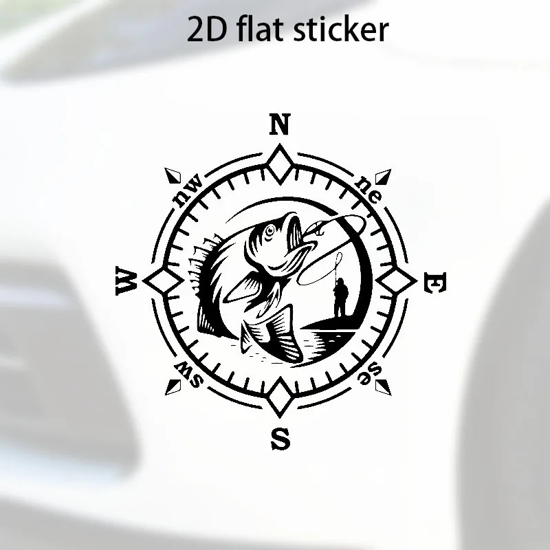 Fishing Compass Bass Fish Vinyl Sticker Waterproof Decal for Car Truck RV Camper Bumper Window Boat Motorcycle Decor