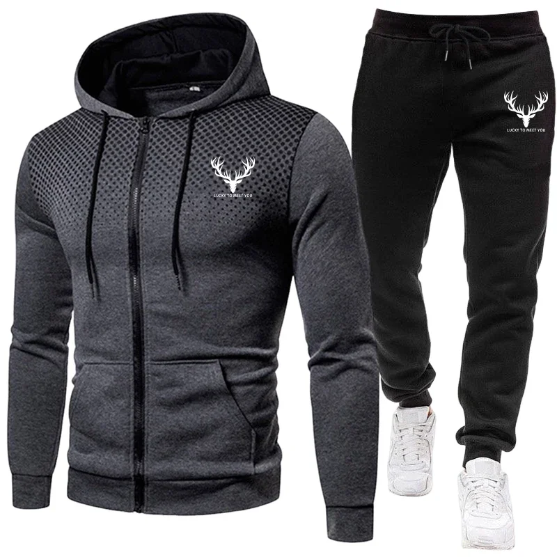 Traje deportivo para hombre, chaqueta con cremallera de nuevo estilo y pantalones deportivos negros, ropa deportiva informal para otoño e invierno, uso diario y actividades al aire libre