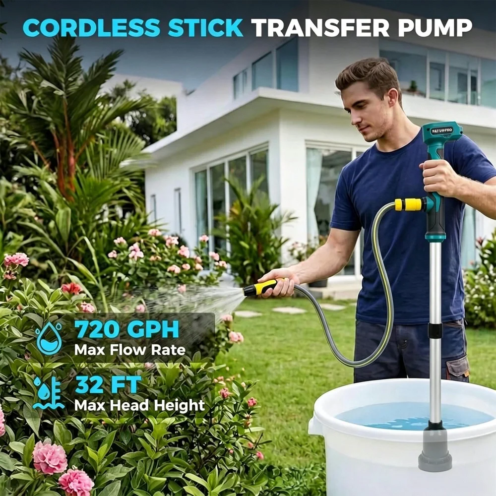 PATUOPRO Cordless Stick Water Pump 18000RPM Portable Utility Transfer Pump Garden Watering Power Tool For Makita 18V Battery