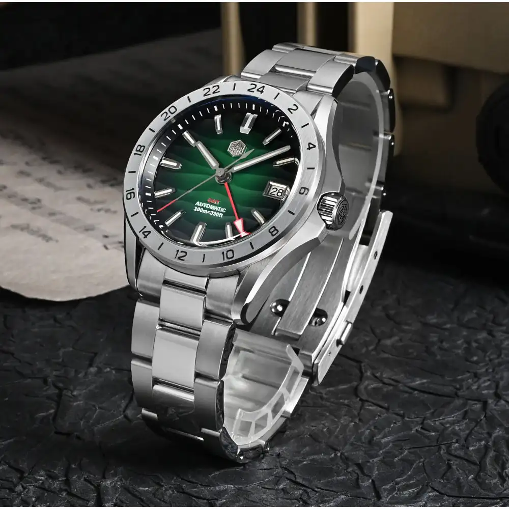 San Martin New 39mm Desert Texture Luxury Men Business Dress GMT Watch NH34 Automatic Mechanical Waterproof 100m Luminous SN0129