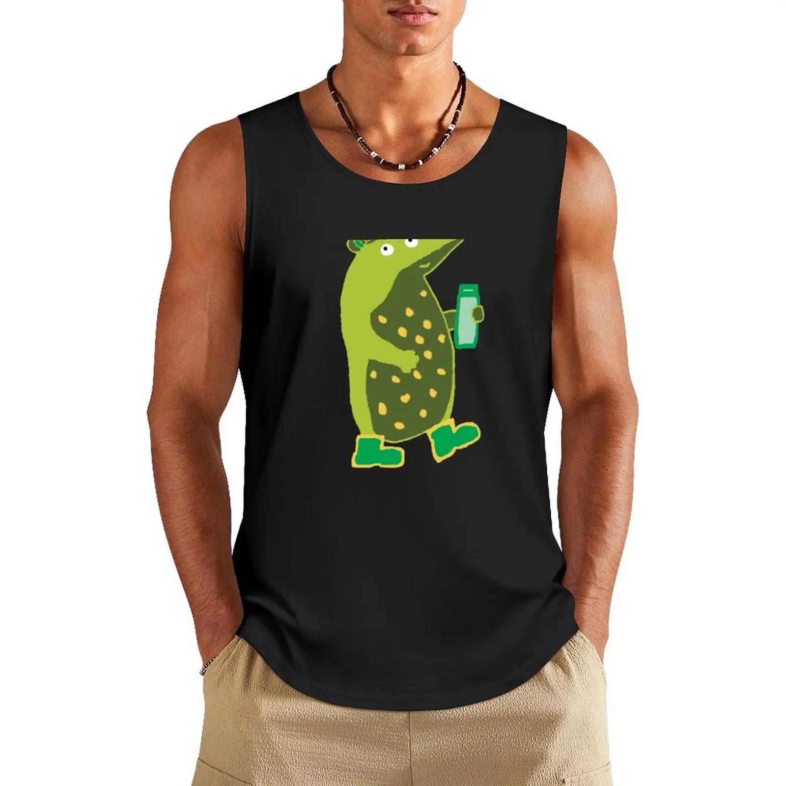 

Beautiful Badger With Water Bottle And Wellington Boots Tank Top Men's clothing Gym T-shirts for men sleeveless gym shirts male