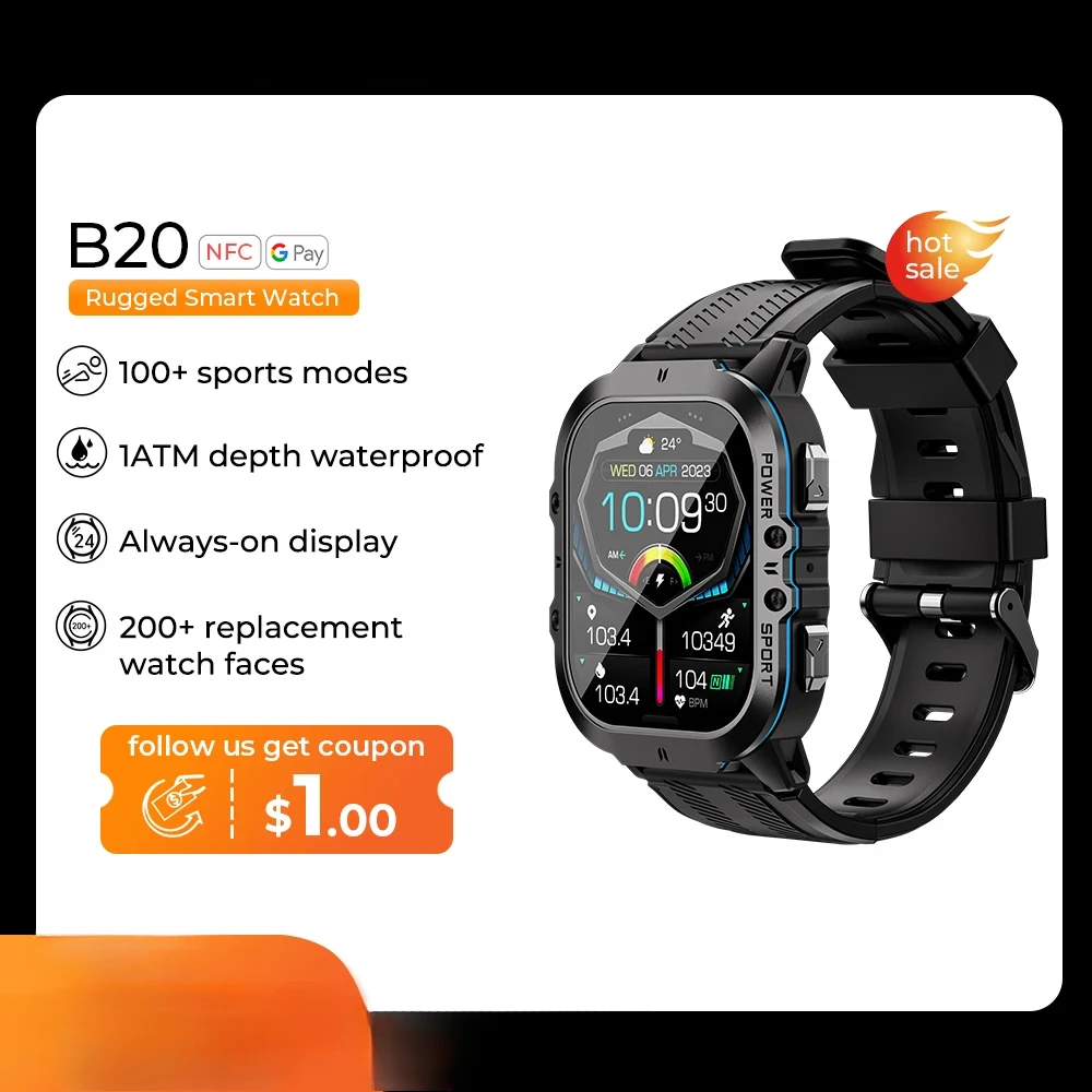 2025 New Rugged Smartwatch Sport Smart Watch for Men 350mAh BT 5.2 1.96 Inch  AMOLED Display Men's Smartwatch