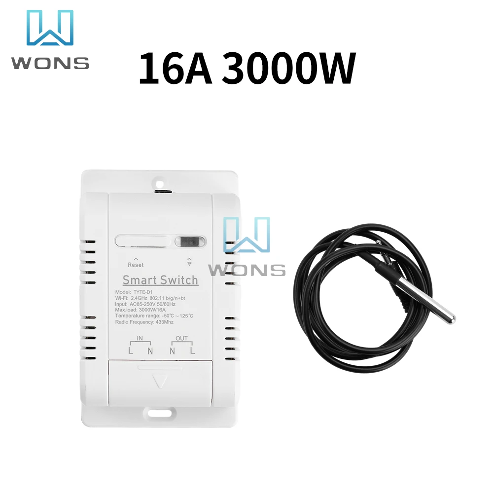 Tuya Wifi 16A 3000 واط الذكية درجة الحرارة والرطوبة التبديل مراقبة الطاقة مع ترموستات التحقيق الاستشعار لخزان الأسماك الدفيئة #5