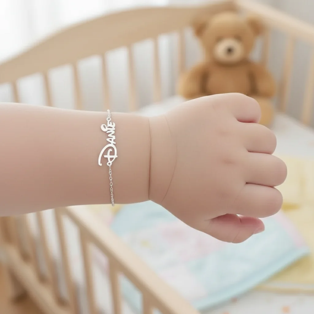 

Custom Name Bracelet for Baby 18K Gold Plated Smooth Pendant Stainless Steel Personalized Jewelry More Font Bracelet Kid Gift