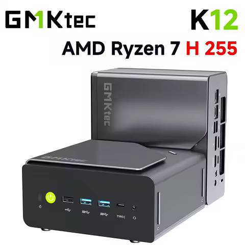 GMKtec K12 Mini PC AMD Ryzen&trade; 7 H 255 Dual DDR5 5600MT/s 3*SSD PCIe4.0 Desktop Computer WiFi 6 BT 5.2 Dual 2.5G LAN OCulink