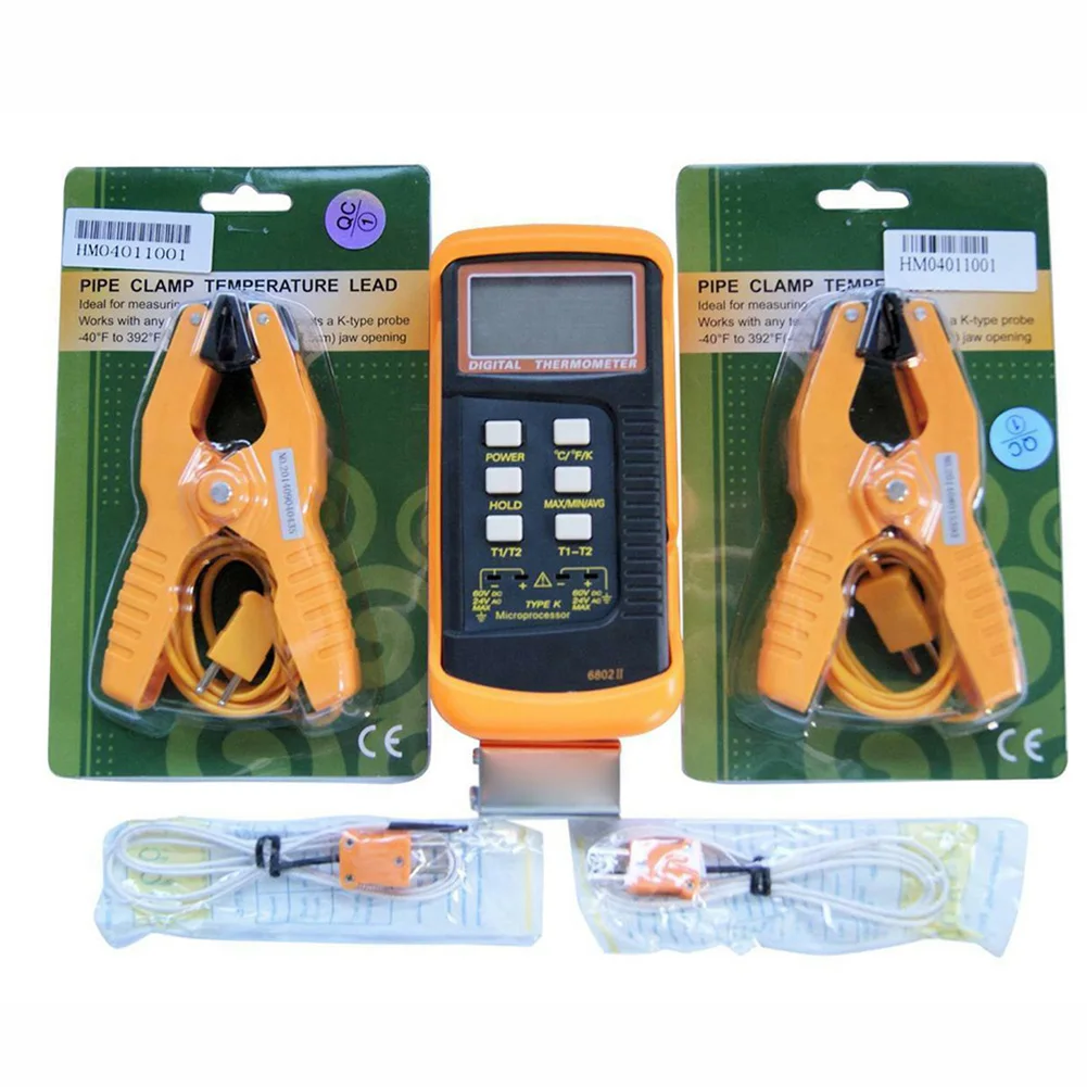 

Dual Channel K Type Digital Thermocouple Thermometer 6802 II Temperature Monitoring Large LCD Solid Protective Cover