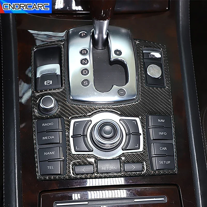 

Car Console Gear Shift Button Panel Frame Trim Decals Carbon Fiber Sticker For Audi A8 2004-2012 Decoration Interior Accessories