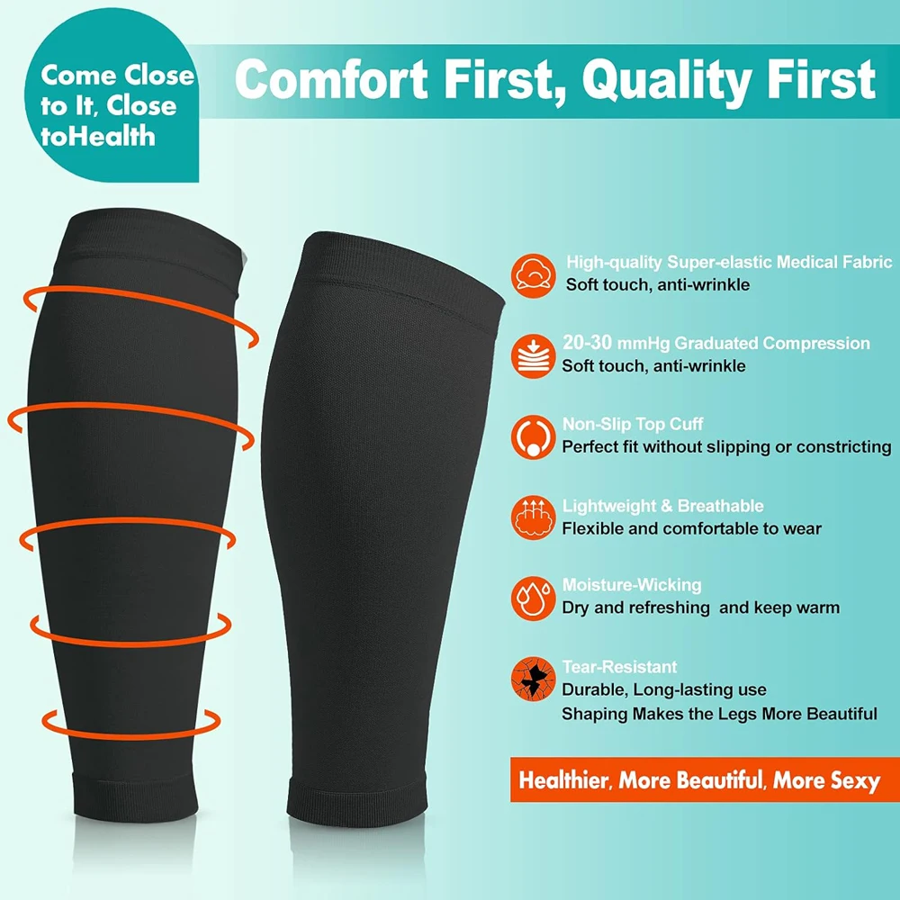 1Pair Calf Compression Sleeve for Men & Women, Footless Compression Socks 20-30mmHg for Leg Support, Shin Splint,Varicose Veins