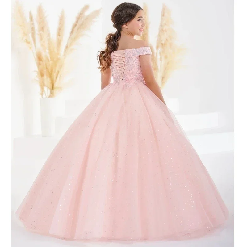 Vestidos flor menina vestidos festa de aniversário banquete sagrada comunhão luz rosa tule lantejoulas apliques sem mangas para casamento