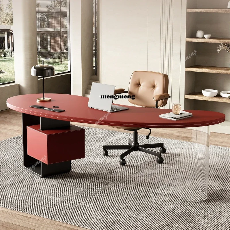 

Hot sales Saddle leather desk light luxury modern boss table designer modern simple high-end desk