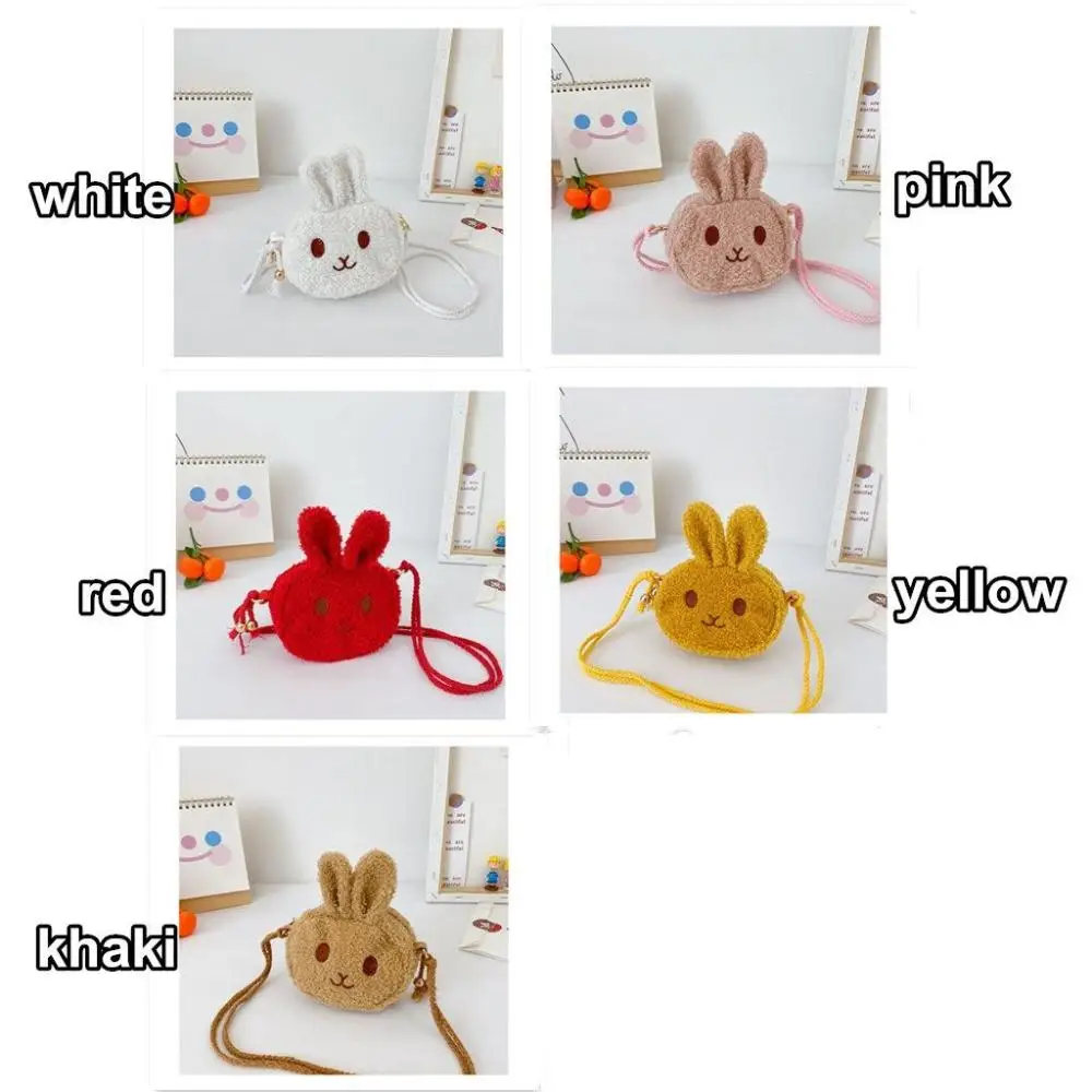 Cute Little Rabbit Kids Plush Drawstring Bag Casual Children Baby Shoulder Bag Sling Bag For Toddler Preschool Kids Gift