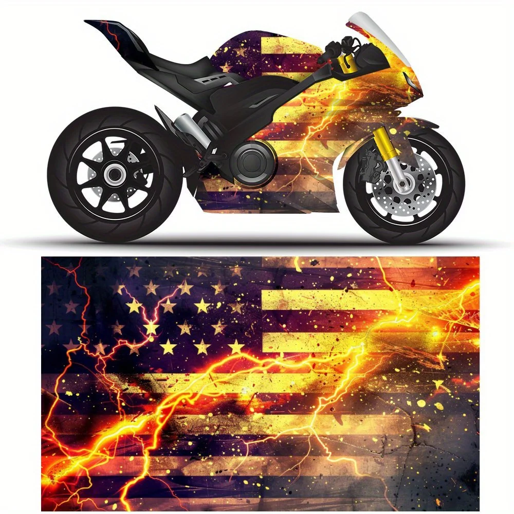 

Red White Blue Lightning, Motorcycle Patriotic Stickers, USA Power Art，Motorcycle Vinyl Wrap, Waterproof Removable Decal Sticker