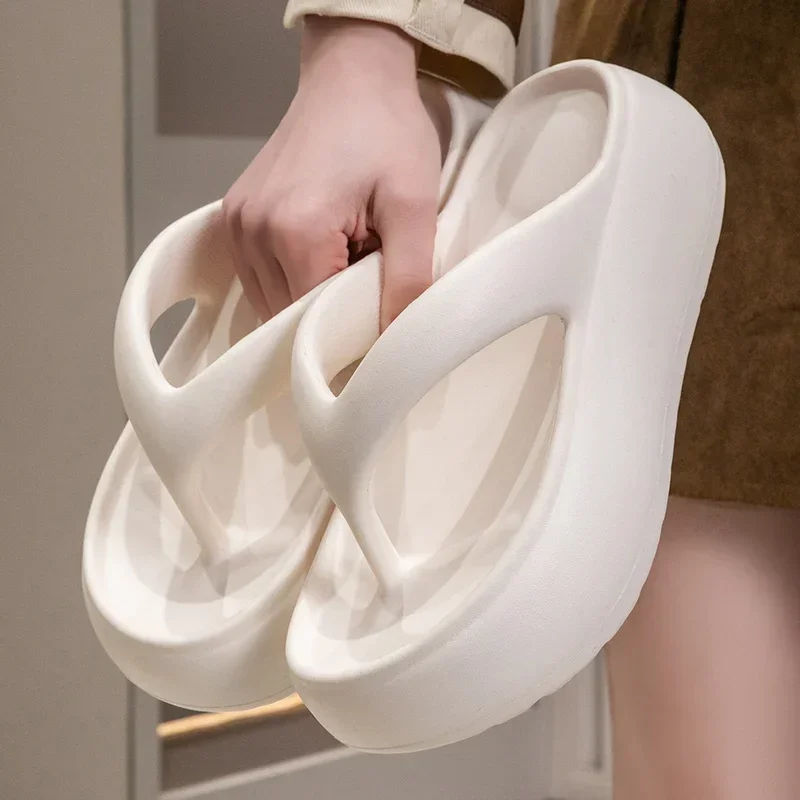 Летние шлепанцы из ЭВА на толстой подошве для женщин, нескользящие сандалии на платформе, женские модные уличные тапочки с застежкой на носок, мягкие пляжные шлепанцы