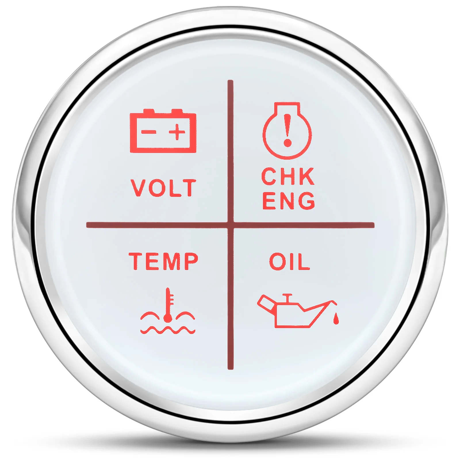 Red Light 52mm 4 LED Alarm Gauge Meter Volt Oil Press Water Temp Check Engine Alarm Indicator Gauge fit Car Boat DC12V24V Custom