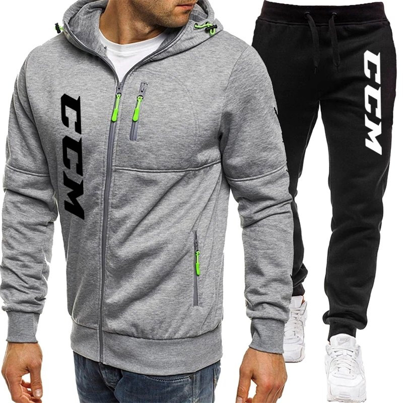 CCM Men\'s Sets Hoodies+Pants Autumn Sport Suits Casual Sweatshirts Tracksuit Male Casual Sports Zipper Jacket Jogging Suit