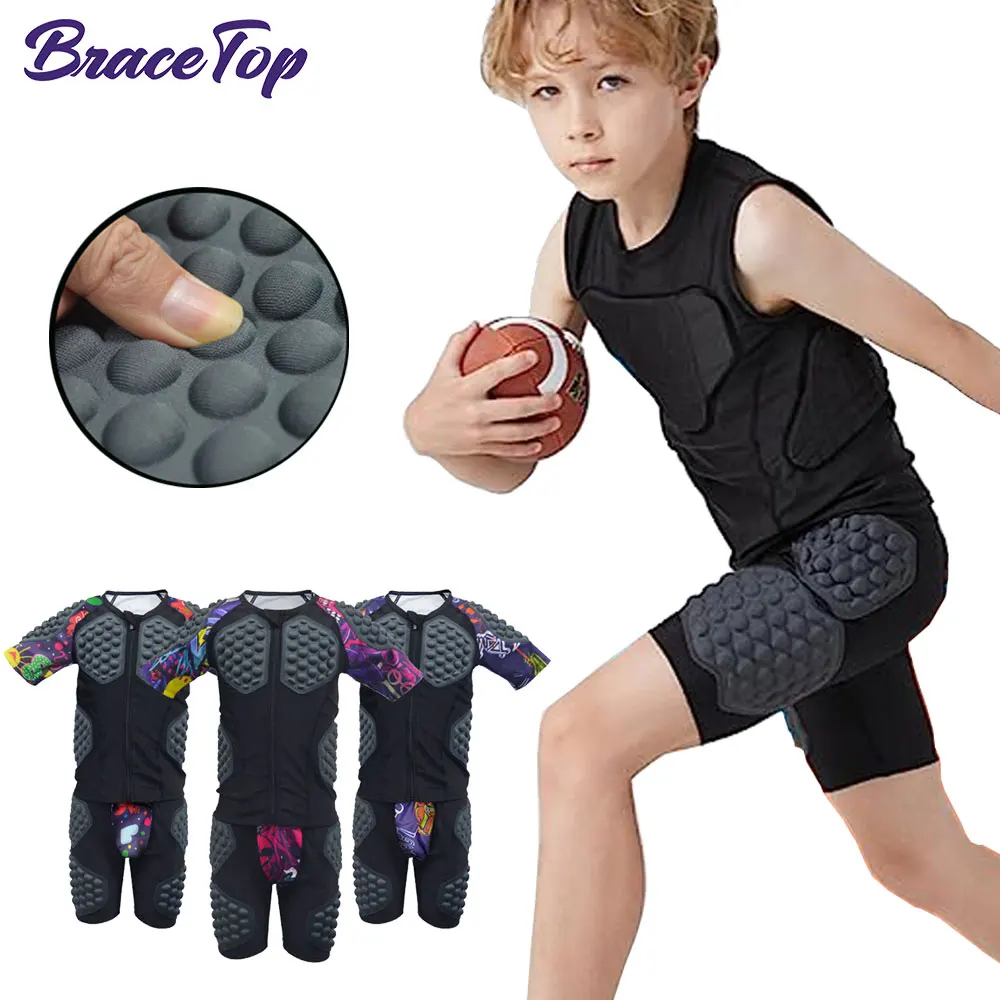 Children Padded Shirt Training Vest T-shirt Short Set Ribs Thighs Buttocks Protector Football Basketball Hockey Protective Gear