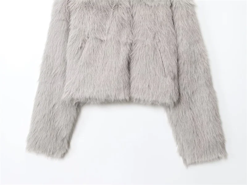 herfst en winter nieuwe dames elegante kunstbont effect lange mouwen opstaande kraag korte bontjas