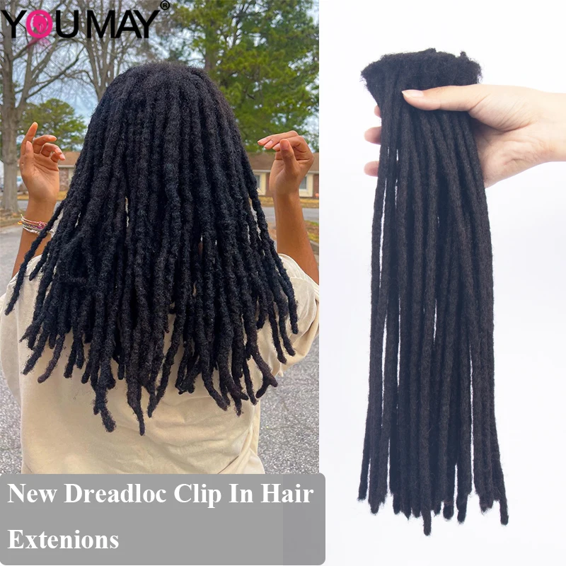 Dreadloc-extensiones de cabello humano Afro, Clip trenzado de 40 piezas, extensión de cabello con trenzas de ganchillo, Youmay