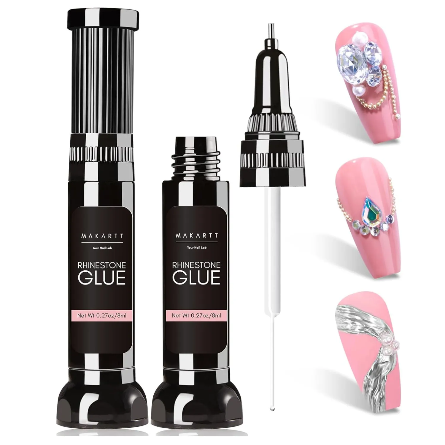 Makartt Nail Rhinestone Glue Gel, Upgrade Gel Nail Glue with Brush Pen Tip Super Strong Adhesive Precise for Nail Charms Crystal