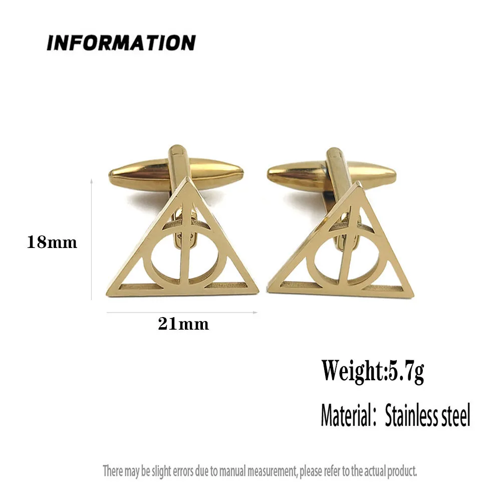 Punk triangle round stainless steel 18K gold-plated cufflinks, silver French shirt buttons, suit wedding accessories