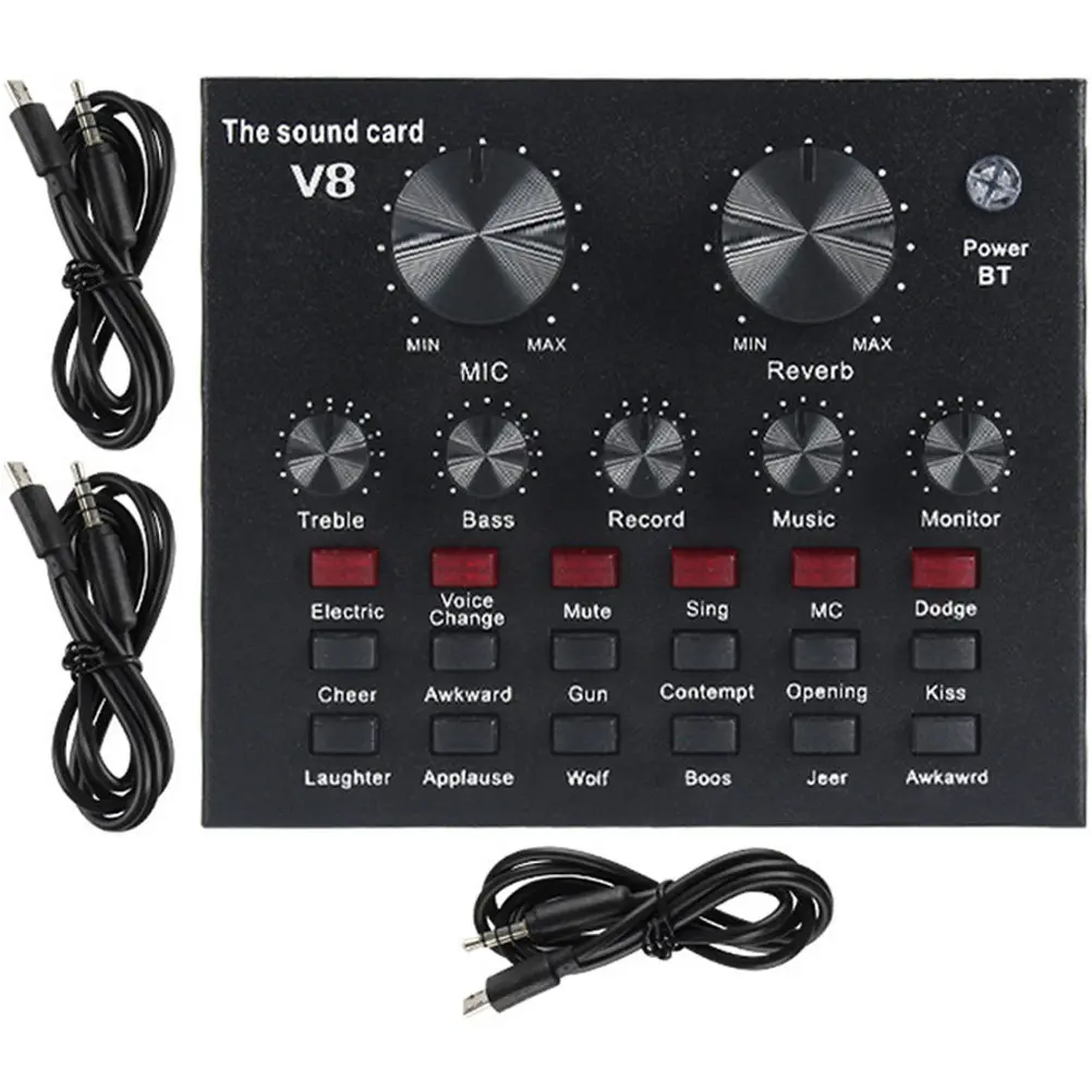 1Set Upgraded Live Streaming Sound Card with Intelligent Noise Reduction Karaoke Voice Changer Sound Mixer Board for Pc Mobile