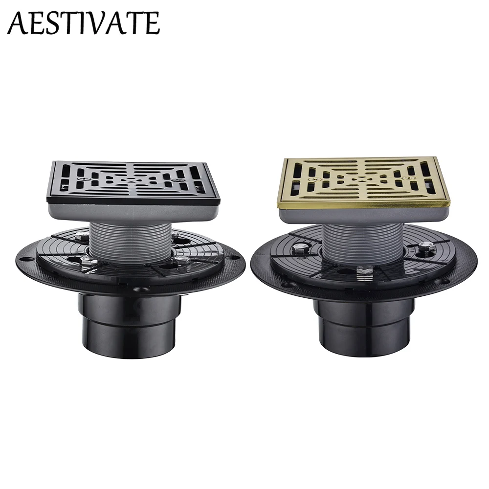 

Anti-odor Matte Black Gold Bathtub Shower Drainer Floor Stainless Steel Square Floor Shower Drain Waste Grate Floor Drain