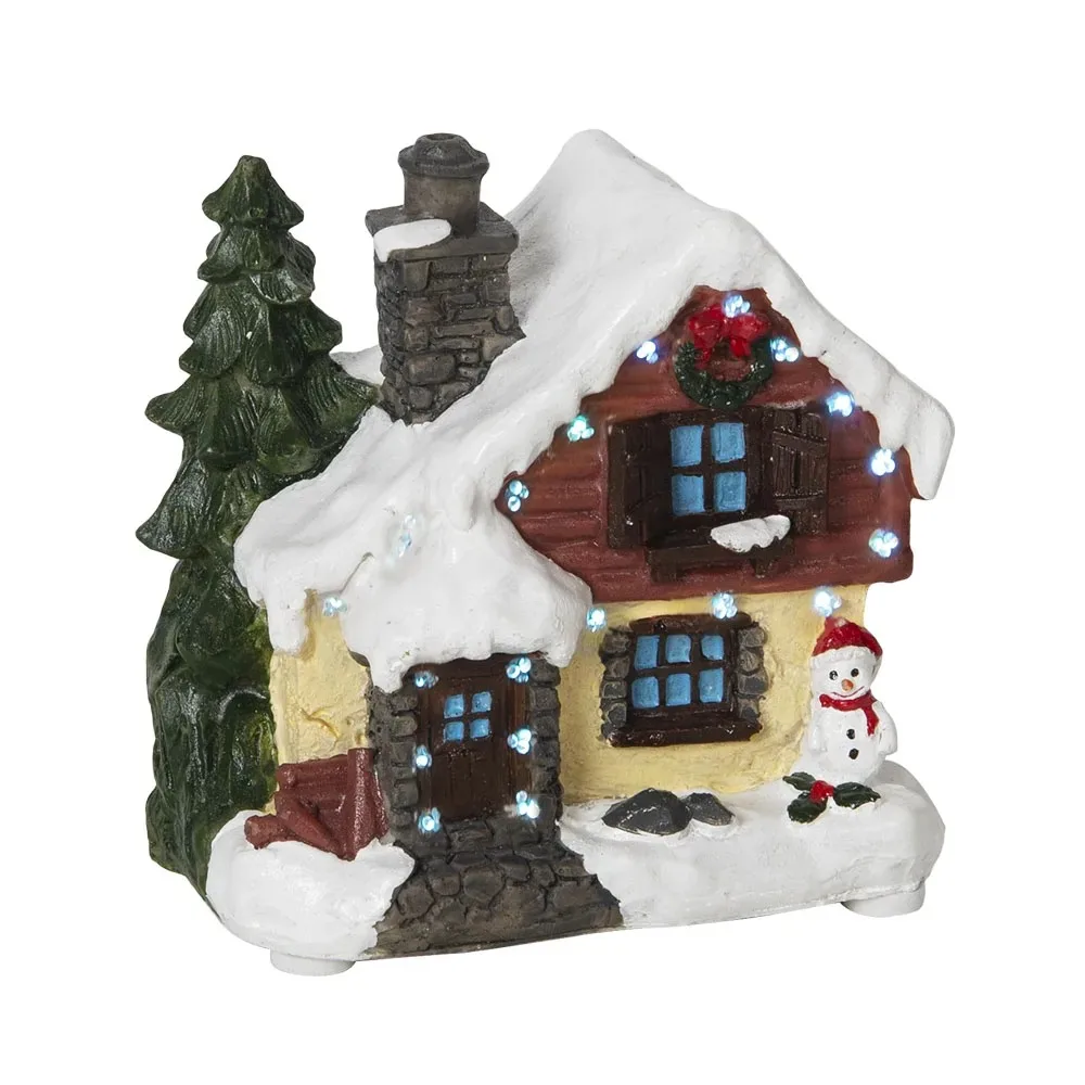 Led iluminado casas de aldeia de natal estatueta de construção colecionável cabine de madeira retro interior decorações de natal exibição de aldeia