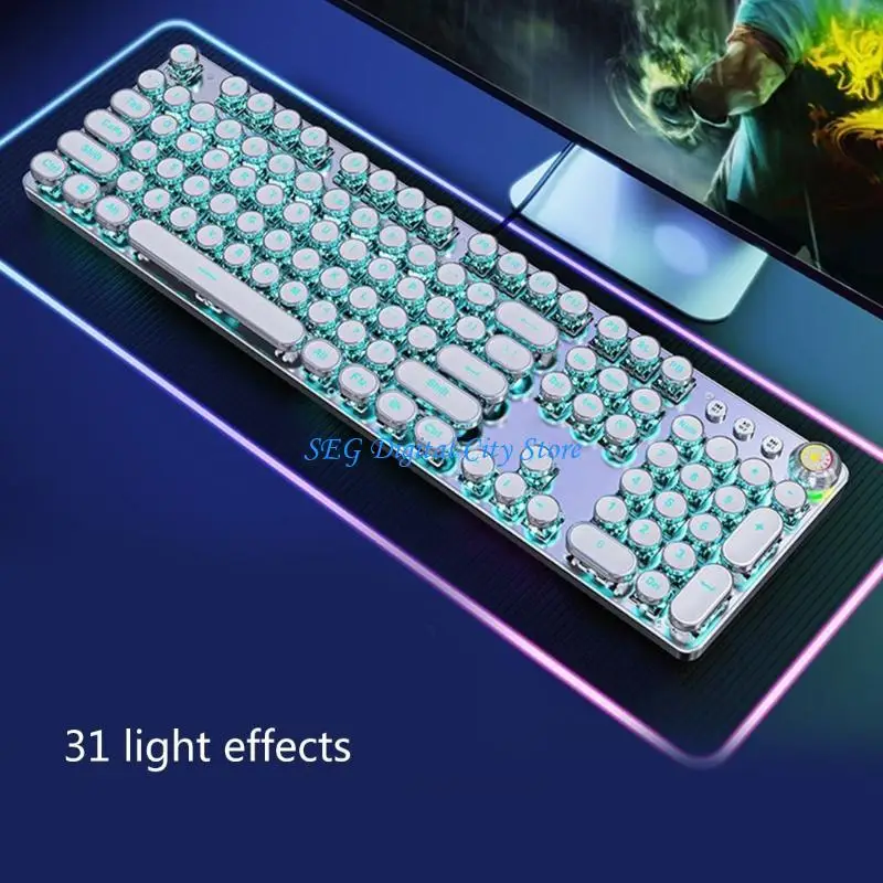U75B Vintage Mypewriter Mechanical Mechanical Racklitlit White 104 Round KeyCaps