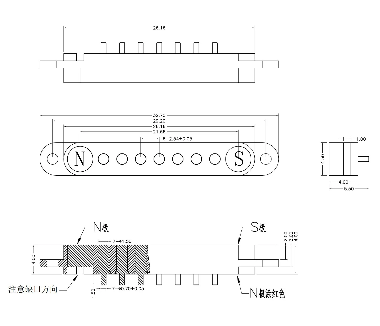 1Pair Spring Loaded Connector Pogo Pin 7Pin with ear 2.54mm Pitch PCB Vertical With Plug-in Panel Mount Single Row Strip