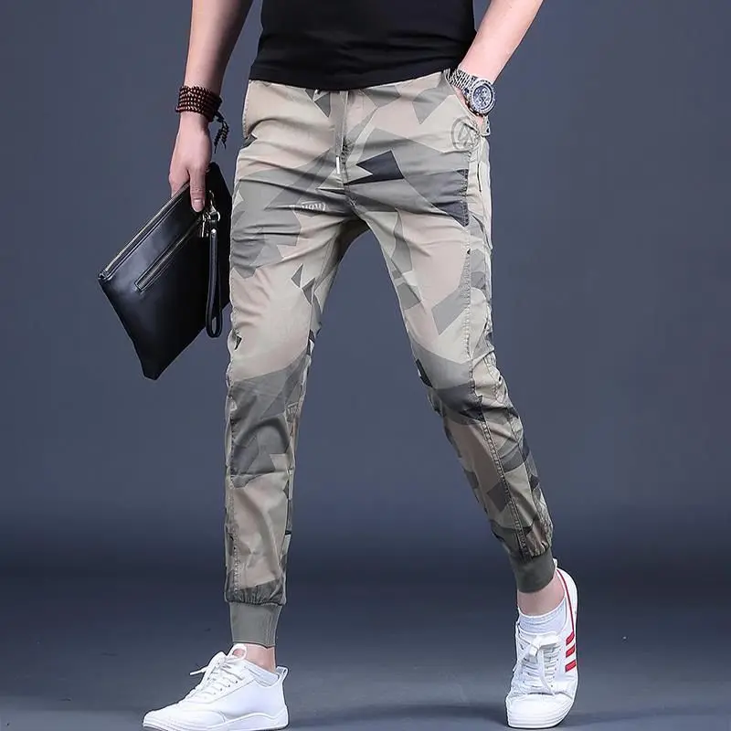 Summer KPOP Fashion Style Harajuku Slim Fit Trousers Printed All Match Thin Style Casual Pants Korean Style Camouflage Pants