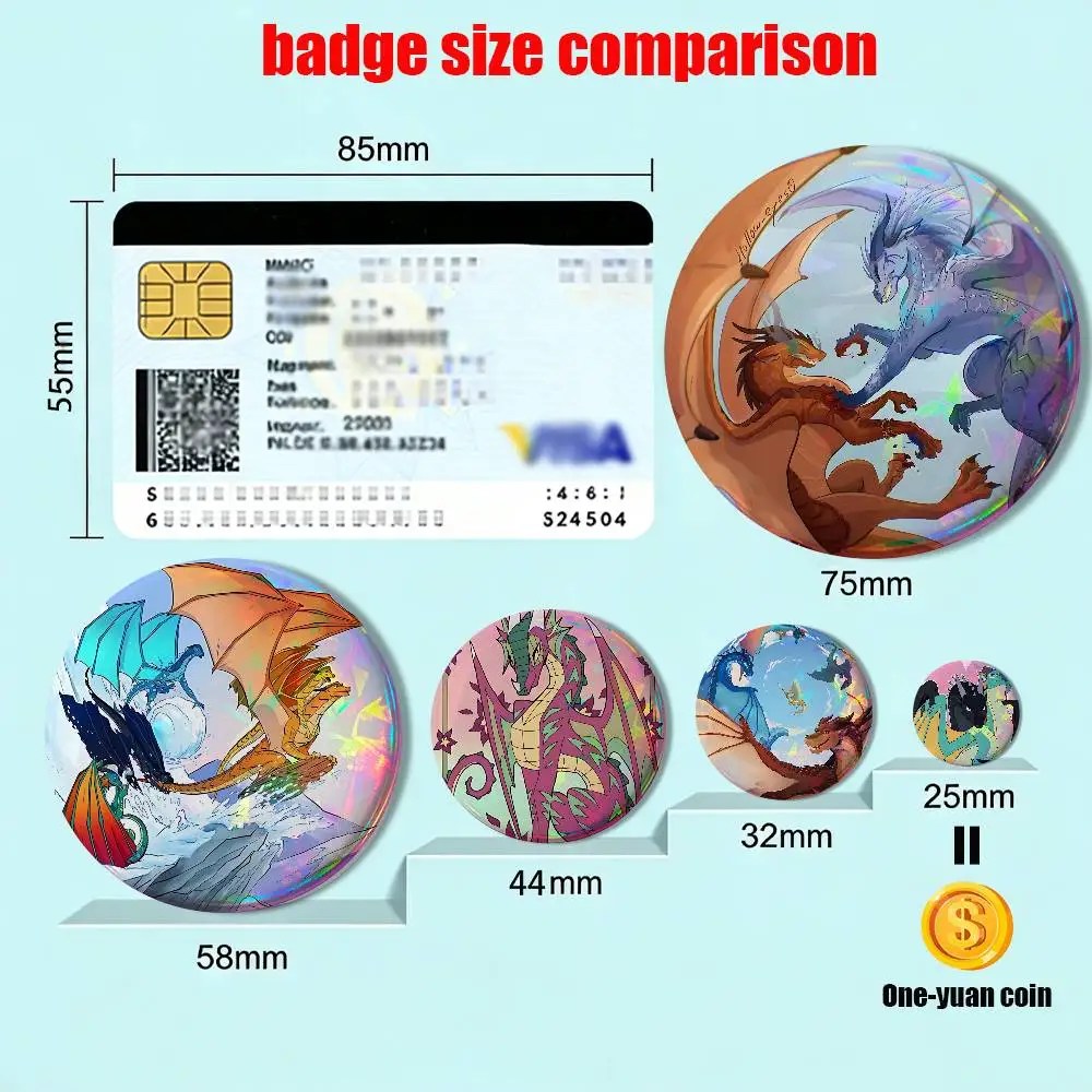 Hybrid Prince W-Wings of Fire Round Exquisite Badge Brooches Creative Pins For Clothes Hat Backpack Gift Accessories
