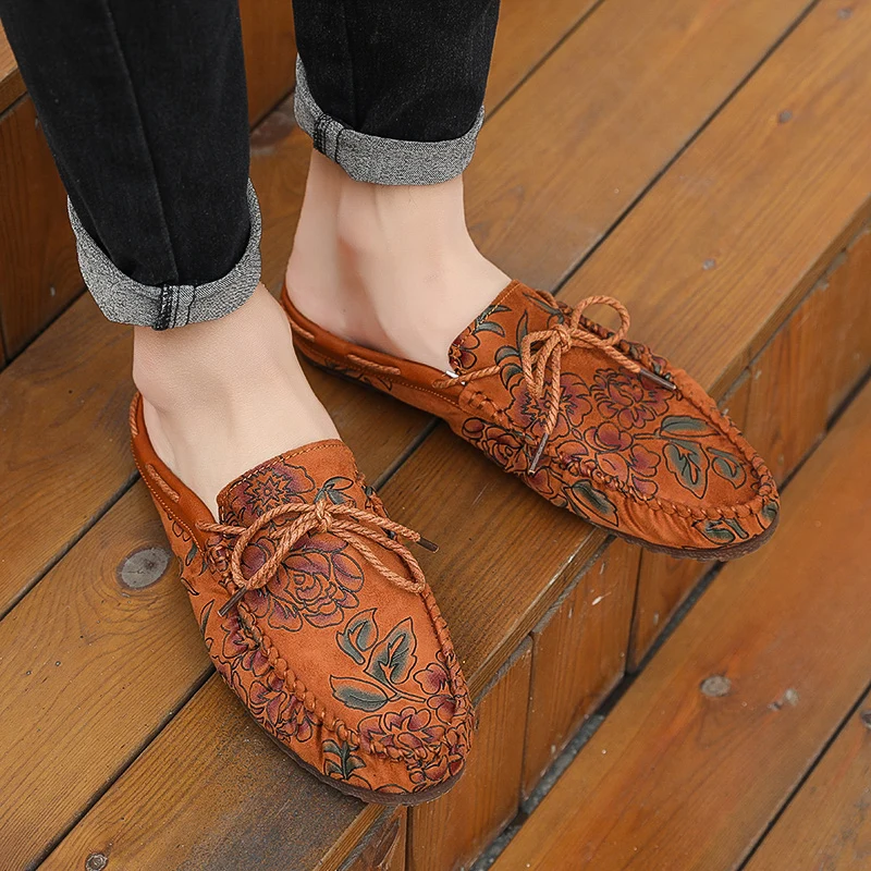 Mens Mules Half Slipper Man Slip-on Flat Sneakers Summer Outdoor Backless Casual Shoes Slide Sandals Wearing Outside Slippers
