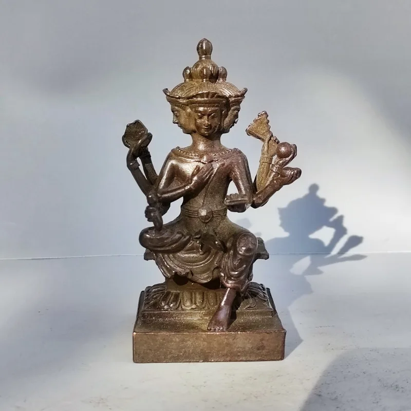 Four-Faced Buddha Statue Ornament for Home and Office Decoration, Collectible Vintage Bronze Alloy Craft