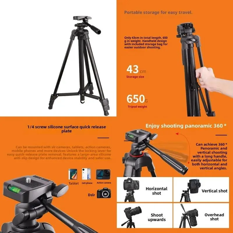 for Professional professional photography tripod aluminum alloy mobile phone live broadcast floor bracket portable telescopic