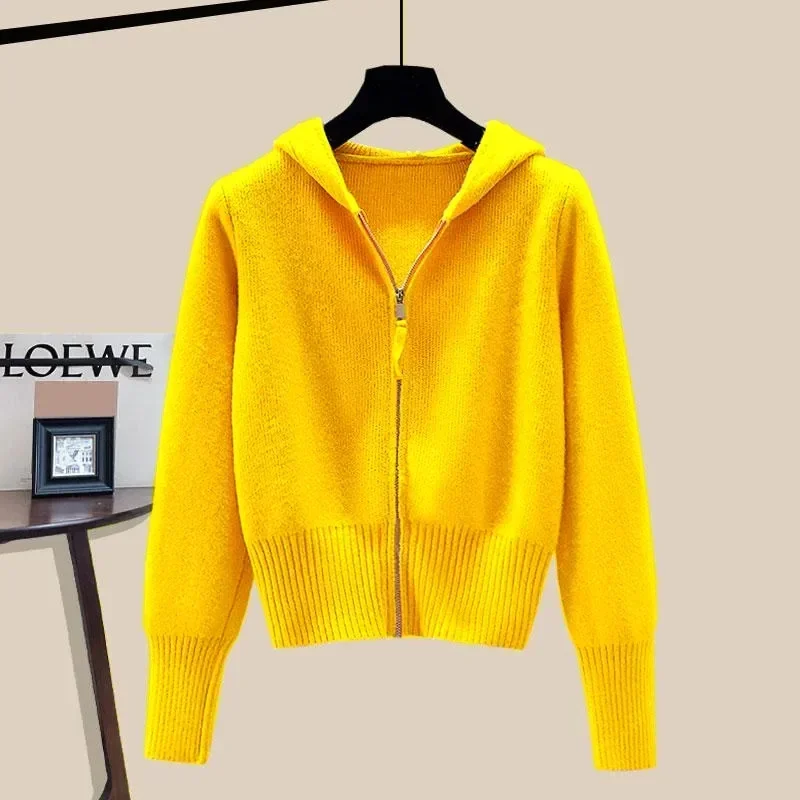 Kapuzen Pullover Jacke Frauen Herbst Winter Langarm Doppel Reiß Verschluss Weiche  Strickjacke Mit Hut Design Gefühl Top Für