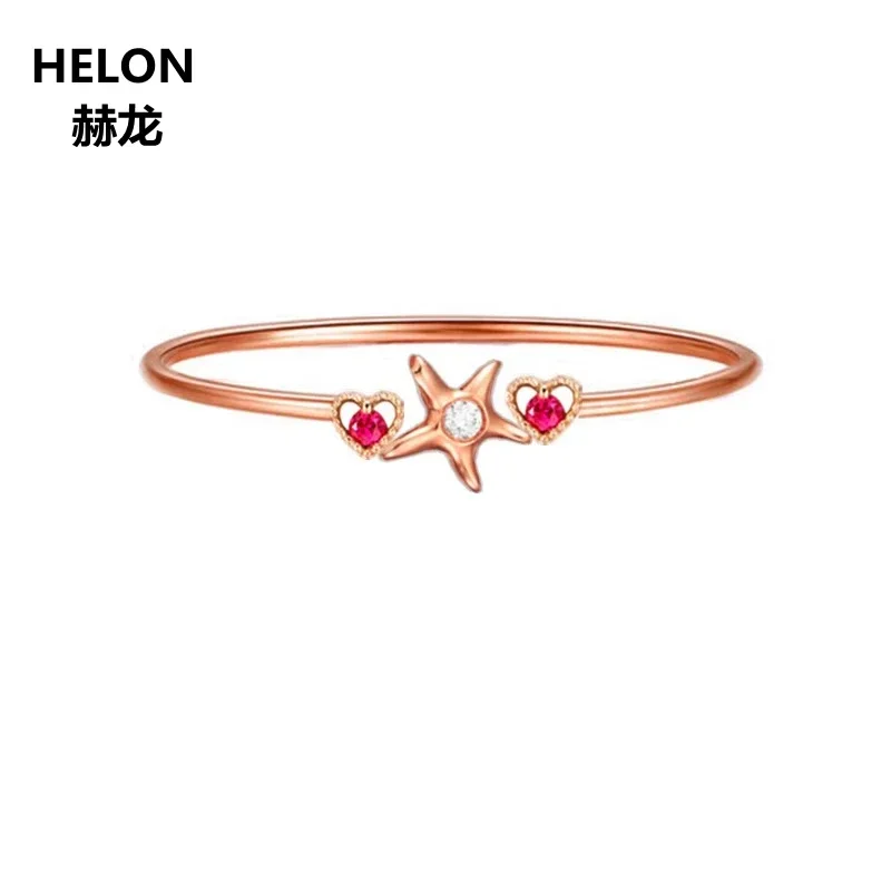 

100% SI/H Full Cut Natural Diamonds Ring for Women Solid 14k Rose Gold Engagement Wedding Heart Halo Natural Ruby Ring