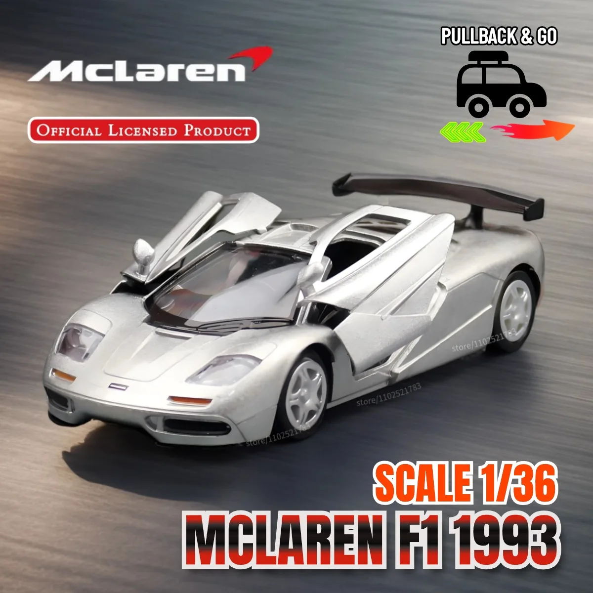 Mclaren F1 1993 1:36 Scale Pullback Toy Car Model Official Licensed Alloy Diecast Vehicle Replica Xmas Gift Kid Boy Toy